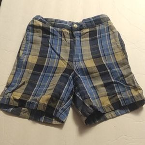 C) Old Navy boy toddler blue & tan shorts with elastic back and front pocket 4T